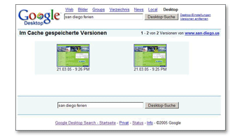 Google Desktop Suche Cache