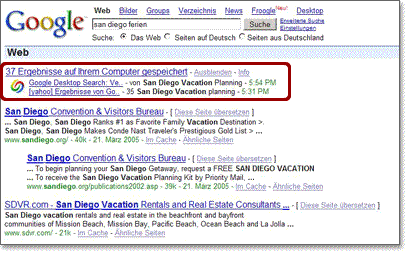 Google Desktop Suche - Ergebnisliste