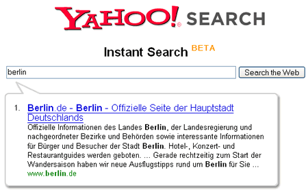 Yahoo! Instant Search