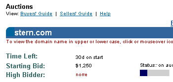 Versteigerung d. Domain Stern.com  Snapshot v. 31.07.2001