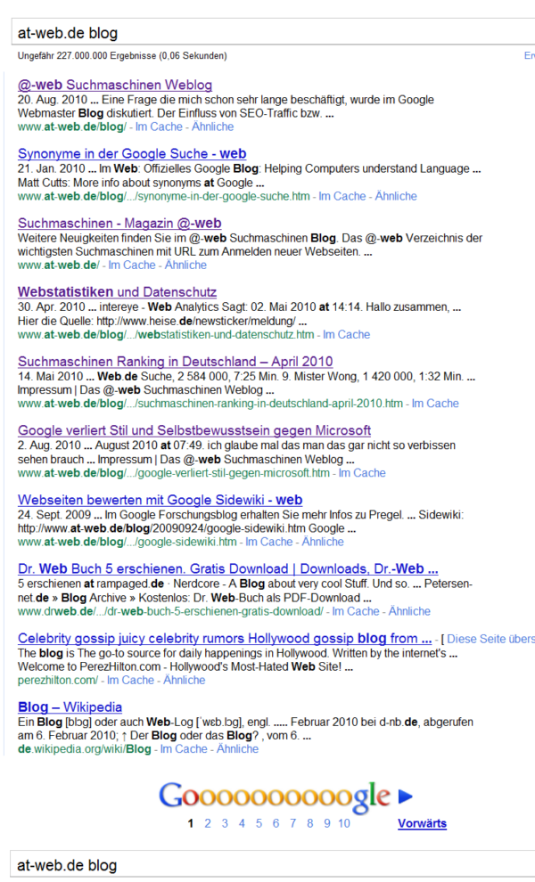 Google Domain Treffer at-web.de blog