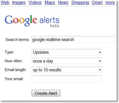 Google Realtime Search E-Mail Alerts
