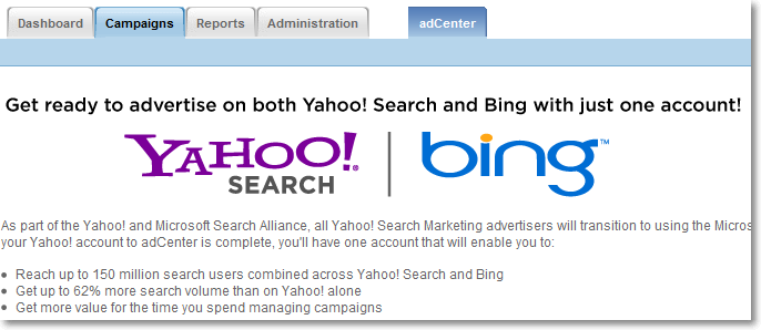 Yahoo! Bing Migration Werbeaccount