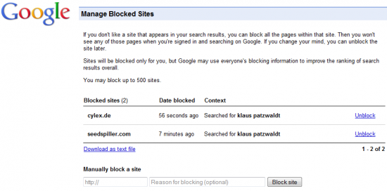 blockierte Domains 